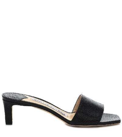 Shop Jimmy Choo X Kaia K-slide Embossed Leather Sandals In Black