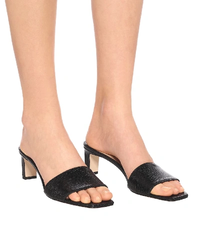 Shop Jimmy Choo X Kaia K-slide Embossed Leather Sandals In Black