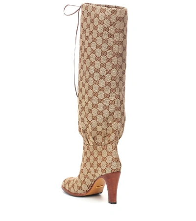 Shop Gucci Gg Canvas Knee-high Boots In Beige