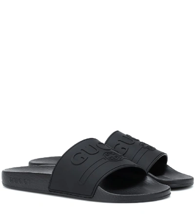 Shop Gucci Logo-embossed Slides In Black