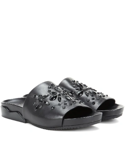 Shop Tory Burch Brae Embellished Leather Slides In Black