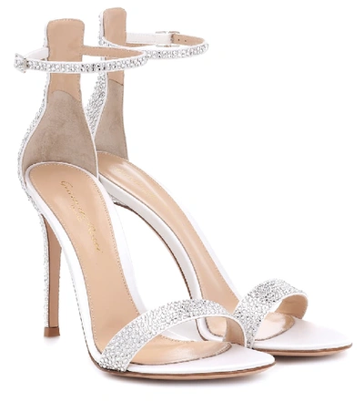 Shop Gianvito Rossi Glam 105 Embellished Satin Sandals In White