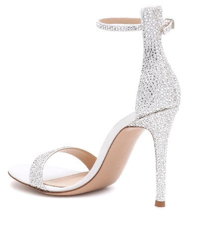 Shop Gianvito Rossi Glam 105 Embellished Satin Sandals In White