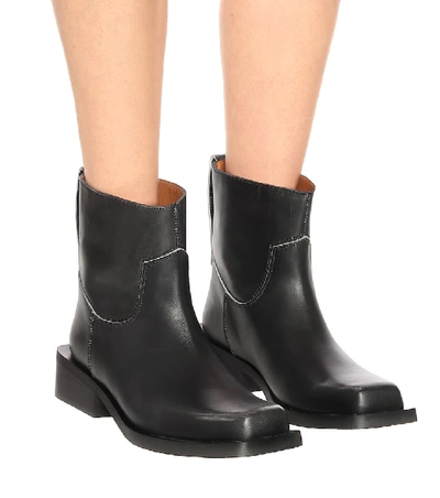 Shop Ganni Low Mc Leather Ankle Boots In Black