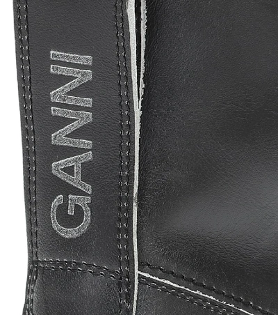 Shop Ganni Low Mc Leather Ankle Boots In Black