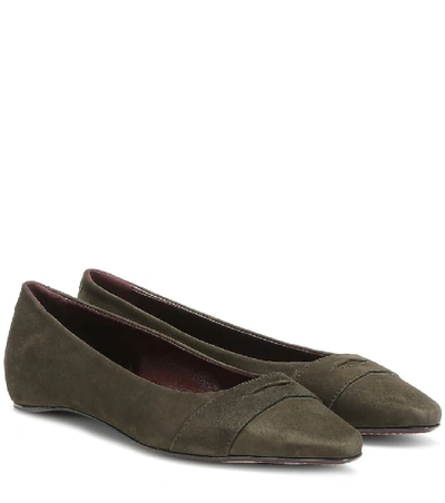 Shop Bougeotte Suede Ballet Flats In Green