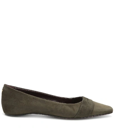 Shop Bougeotte Suede Ballet Flats In Green