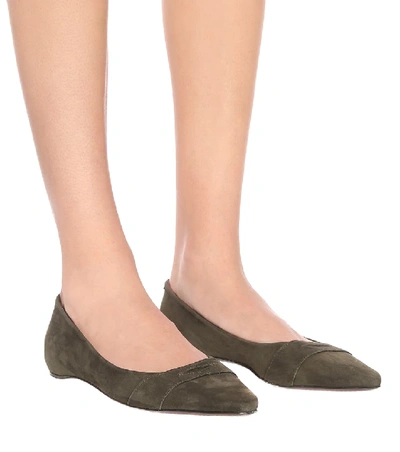 Shop Bougeotte Suede Ballet Flats In Green