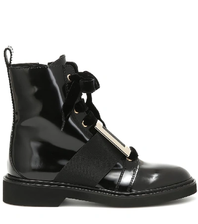 Shop Roger Vivier Viv' Rangers Leather Ankle Boots In Black