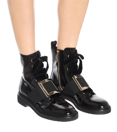 Shop Roger Vivier Viv' Rangers Leather Ankle Boots In Black