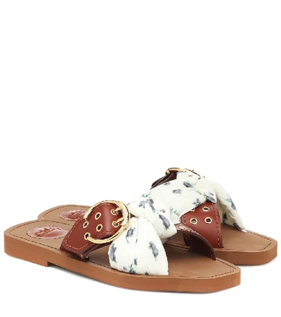 Shop Chloé Woody Embellished Leather Sandals In Multicoloured