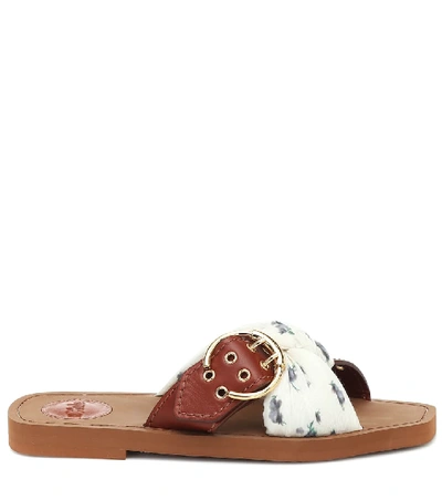 Shop Chloé Woody Embellished Leather Sandals In Multicoloured