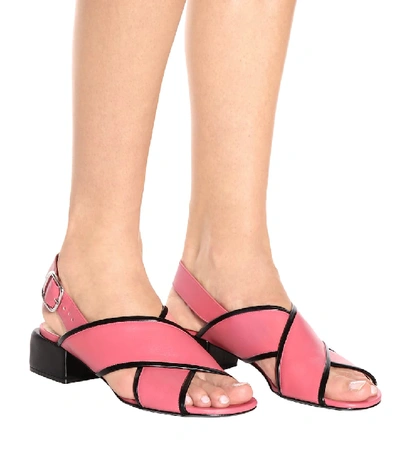Shop Marni Leather Crossover Sandals In Pink