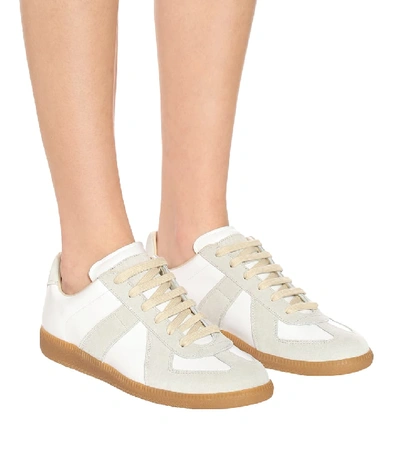 Shop Maison Margiela Replica Leather And Suede Sneakers In White