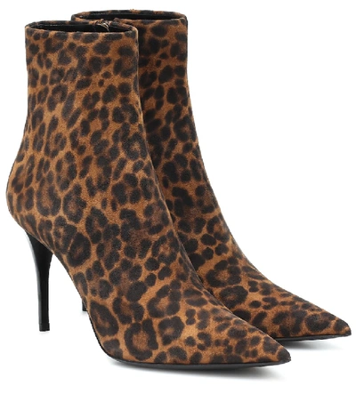 Shop Saint Laurent Lexie 90 Leopard-print Suede Ankle Boots In Brown