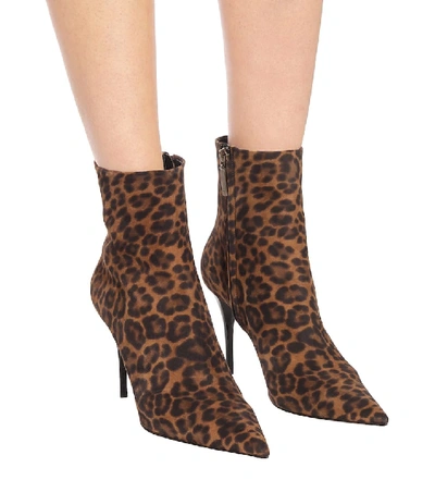 Shop Saint Laurent Lexie 90 Leopard-print Suede Ankle Boots In Brown