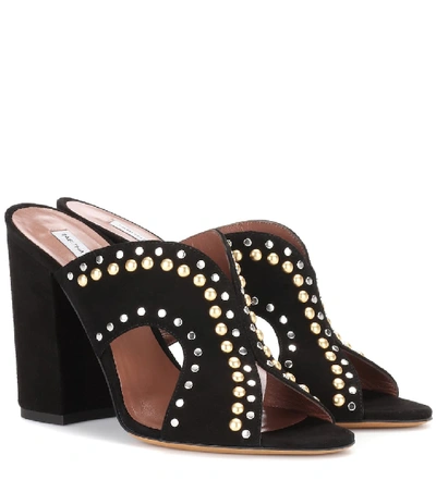 Shop Tabitha Simmons Celia Embellished Suede Mules In Black