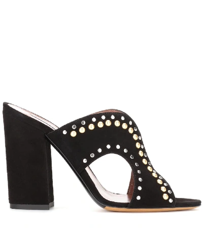 Shop Tabitha Simmons Celia Embellished Suede Mules In Black
