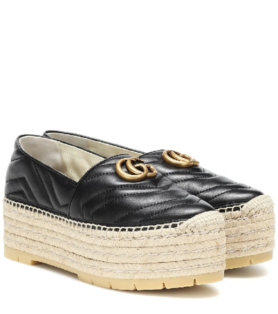 Shop Gucci Double G Leather Espadrilles In Black