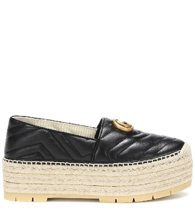 Shop Gucci Double G Leather Espadrilles In Black