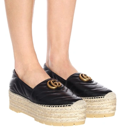 Shop Gucci Double G Leather Espadrilles In Black