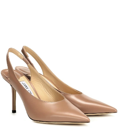 Shop Jimmy Choo Ivy 85 Leather Slingback Pumps In Beige