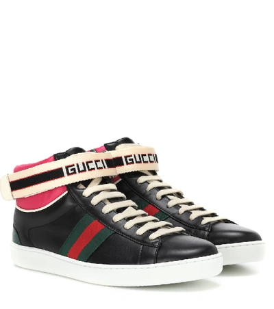 Shop Gucci Leather High-top Sneakers In Black