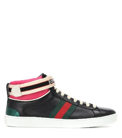 Shop Gucci Leather High-top Sneakers In Black