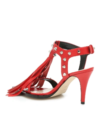 Shop Christopher Kane Fringed And Studded Leather Sandals In Red