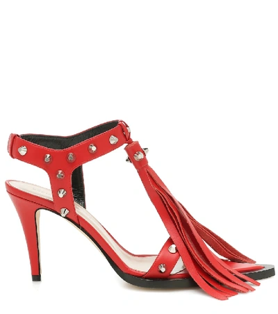 Shop Christopher Kane Fringed And Studded Leather Sandals In Red