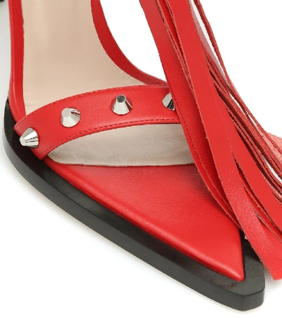 Shop Christopher Kane Fringed And Studded Leather Sandals In Red