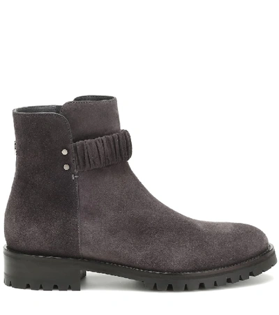 Shop Jimmy Choo Holst Flat Suede Ankle Boots In Grey