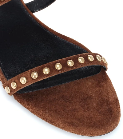 Shop Saint Laurent Kiki Embellished Suede Sandals In Brown