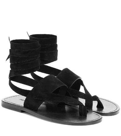 Shop Saint Laurent Culver Suede Sandals In Black