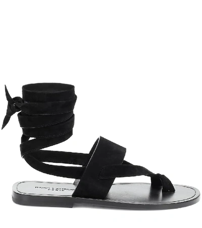 Shop Saint Laurent Culver Suede Sandals In Black