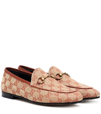 Shop Gucci Jordaan Gg Canvas Loafers In Beige