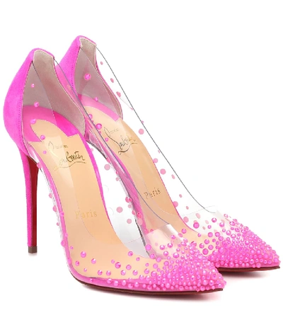 Shop Christian Louboutin Degrastrass 100 Suede And Pvc Pumps In Pink