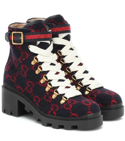 Shop Gucci Trip Gg Wool Ankle Boots In Blue
