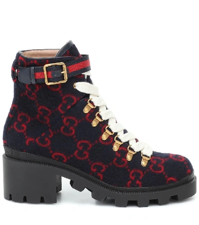 Shop Gucci Trip Gg Wool Ankle Boots In Blue