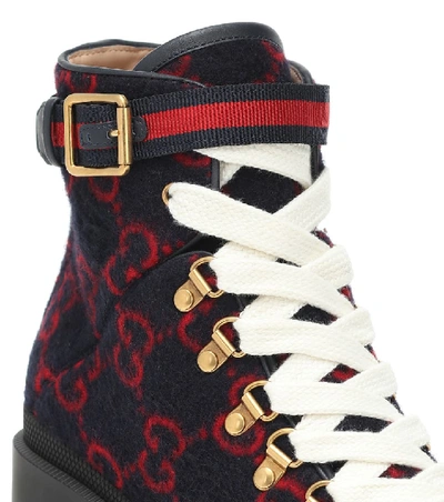 Shop Gucci Trip Gg Wool Ankle Boots In Blue