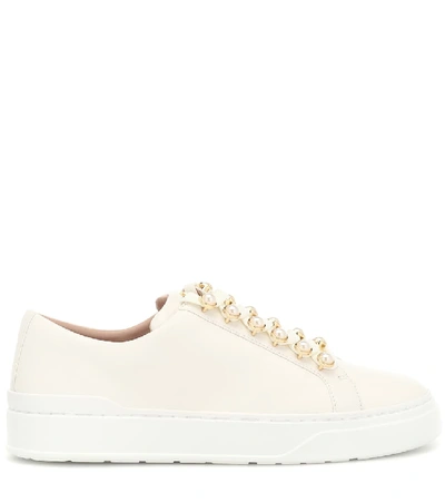 Shop Stuart Weitzman Excelsa Leather Sneakers In White