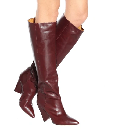 Shop Isabel Marant Lokyo Leather Knee-high Boots In Red