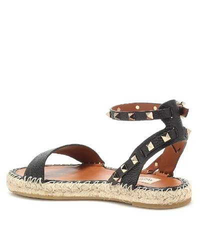 Shop Valentino Rockstud Double Leather Sandals In Black