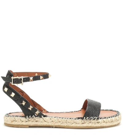 Shop Valentino Rockstud Double Leather Sandals In Black