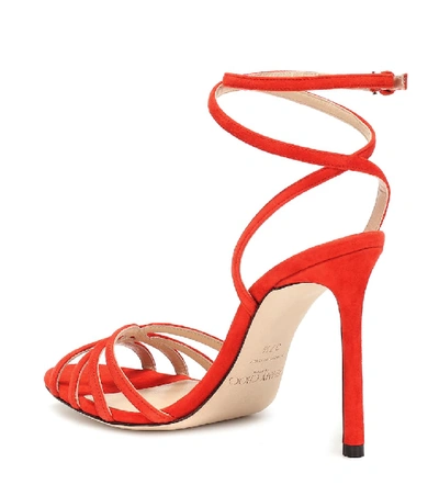 Shop Jimmy Choo Mimi 100 Suede Sandals In Red