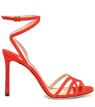 Shop Jimmy Choo Mimi 100 Suede Sandals In Red