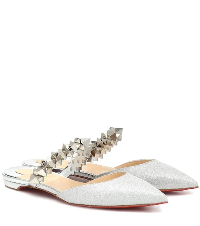 Shop Christian Louboutin Planet Choc Metallic Leather Slippers In Silver