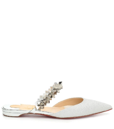 Shop Christian Louboutin Planet Choc Metallic Leather Slippers In Silver