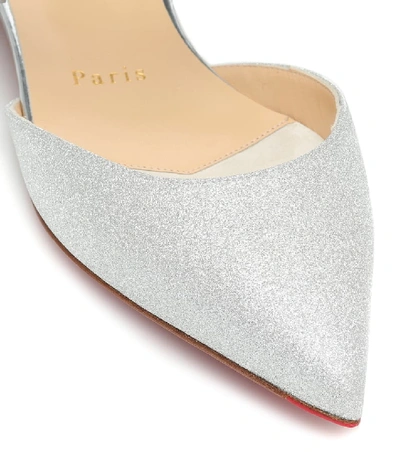 Shop Christian Louboutin Planet Choc Metallic Leather Slippers In Silver