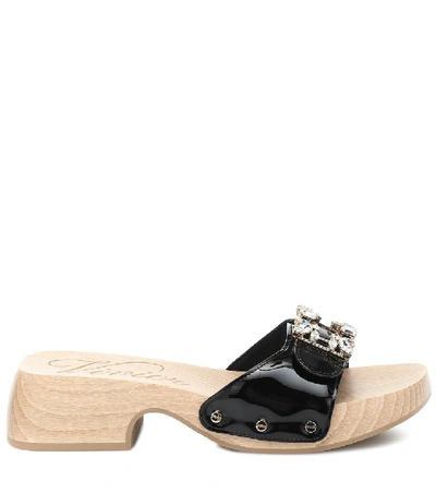 Shop Roger Vivier Viv' Clogs Patent Leather Sandals In Black